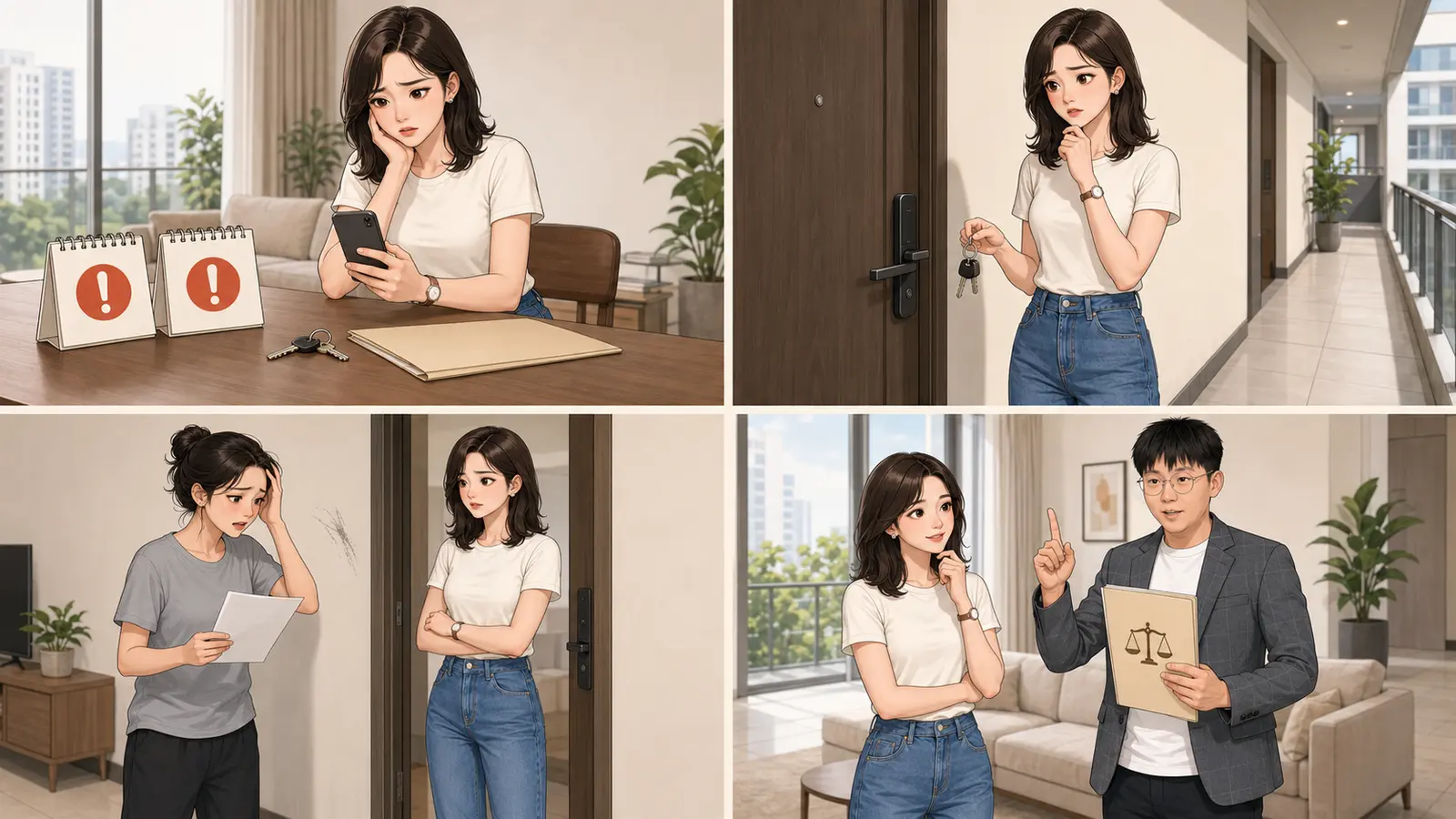 四格漫画：女房东发现租客欠租、想换锁，租客担心押金，Darren出面解释Residential Tenancy Bill仍未生效