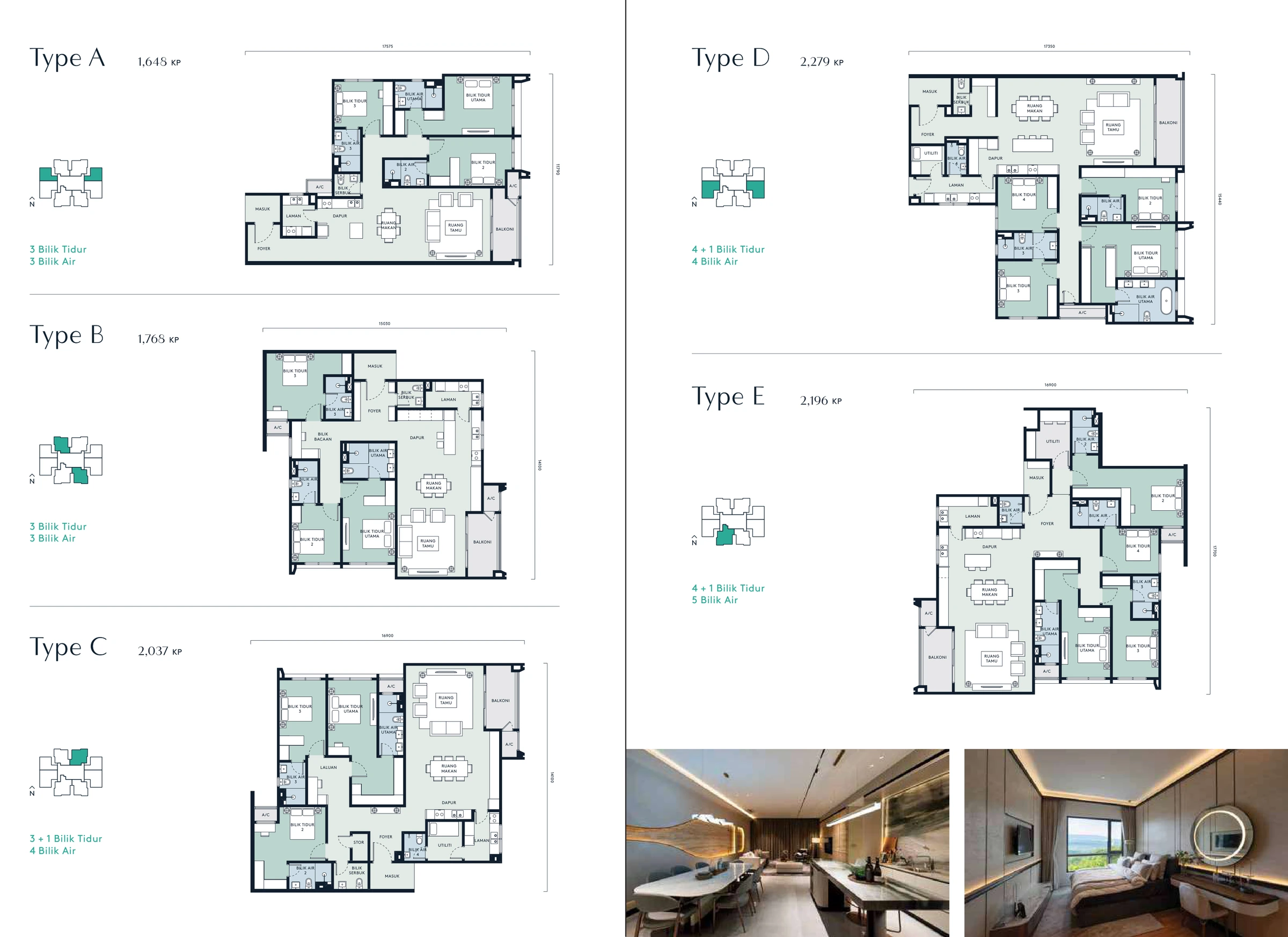 Aosis Mont Kiara Types A–E floor plan page