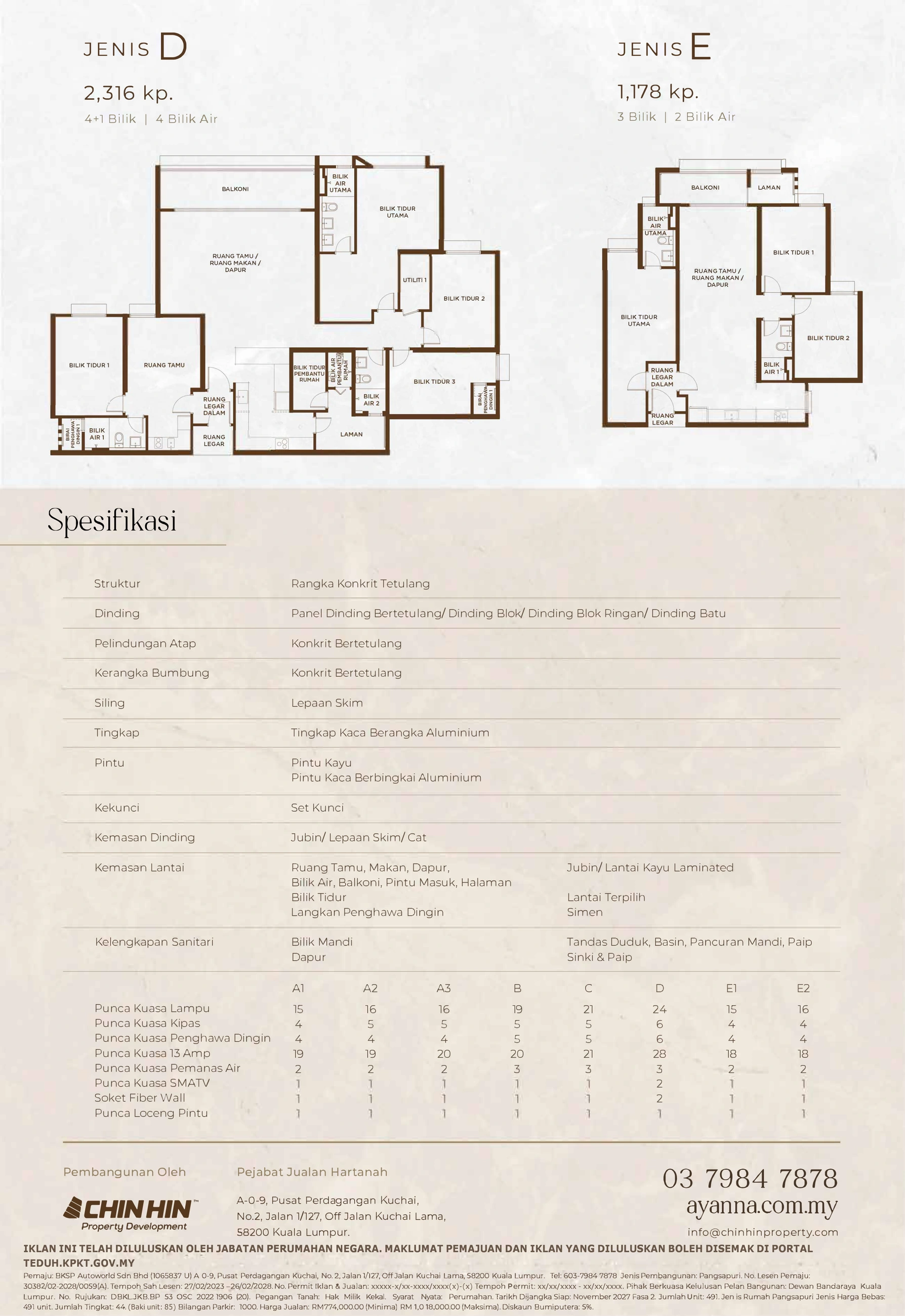 Residensi Ayanna Jenis D/E floor plan page