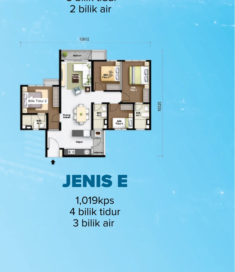 Aurora Residence Jenis E · 1,019 kps · 4 bilik tidur | 3 bilik air
