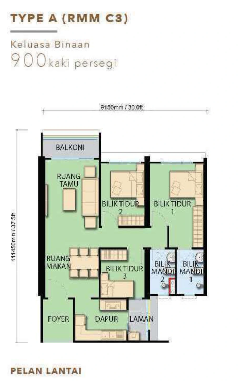 FORESHORE RESIDENCE Type A - RMM C3 - 900 sqft