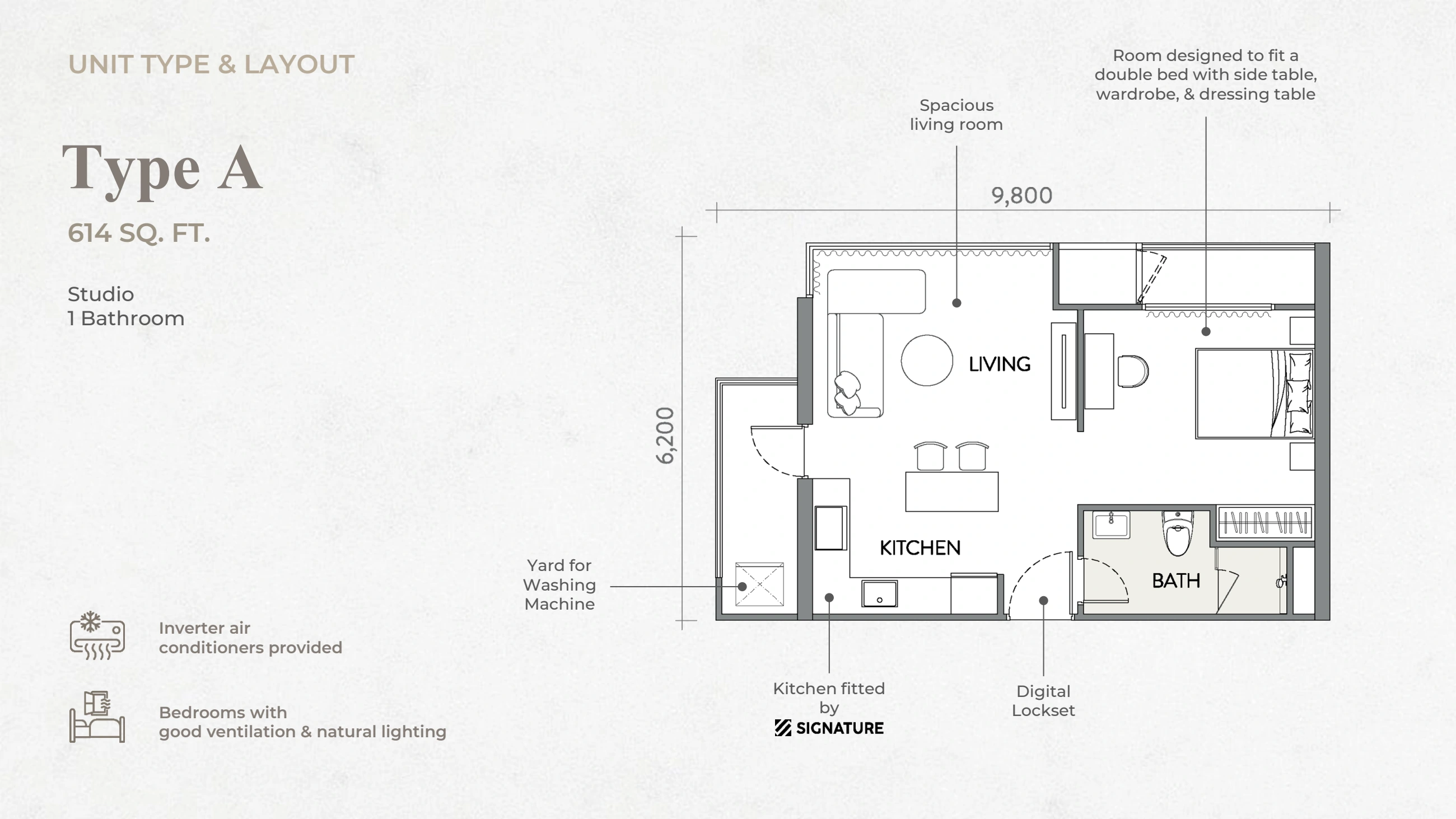 THE CROWN Type A - 614 sqft