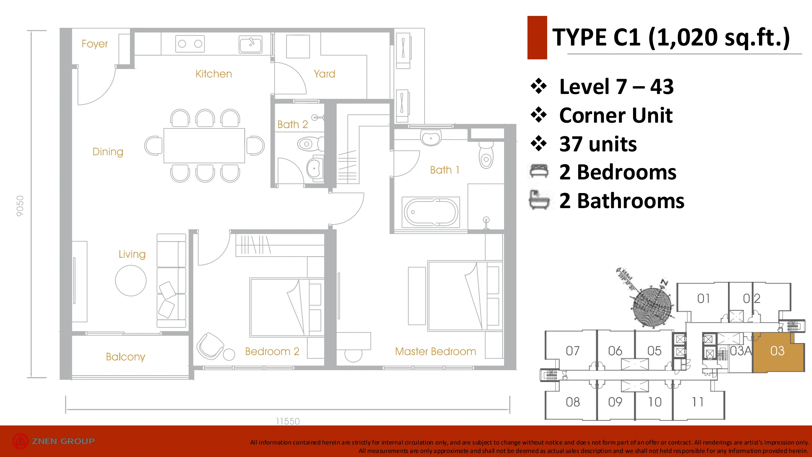 Grains Residences Type C1 - 1020 sqft