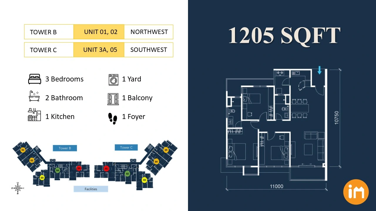 Marina Residence 1205 sqft - Towers B and C