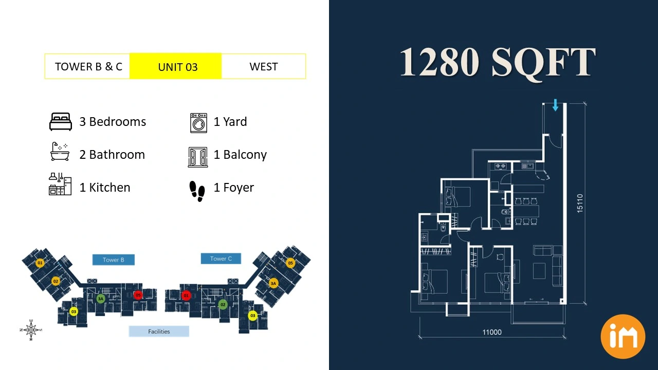 Marina Residence 1280 sqft - Towers B and C