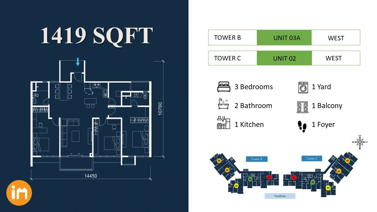 Marina Residence 1419 sqft - Towers B and C