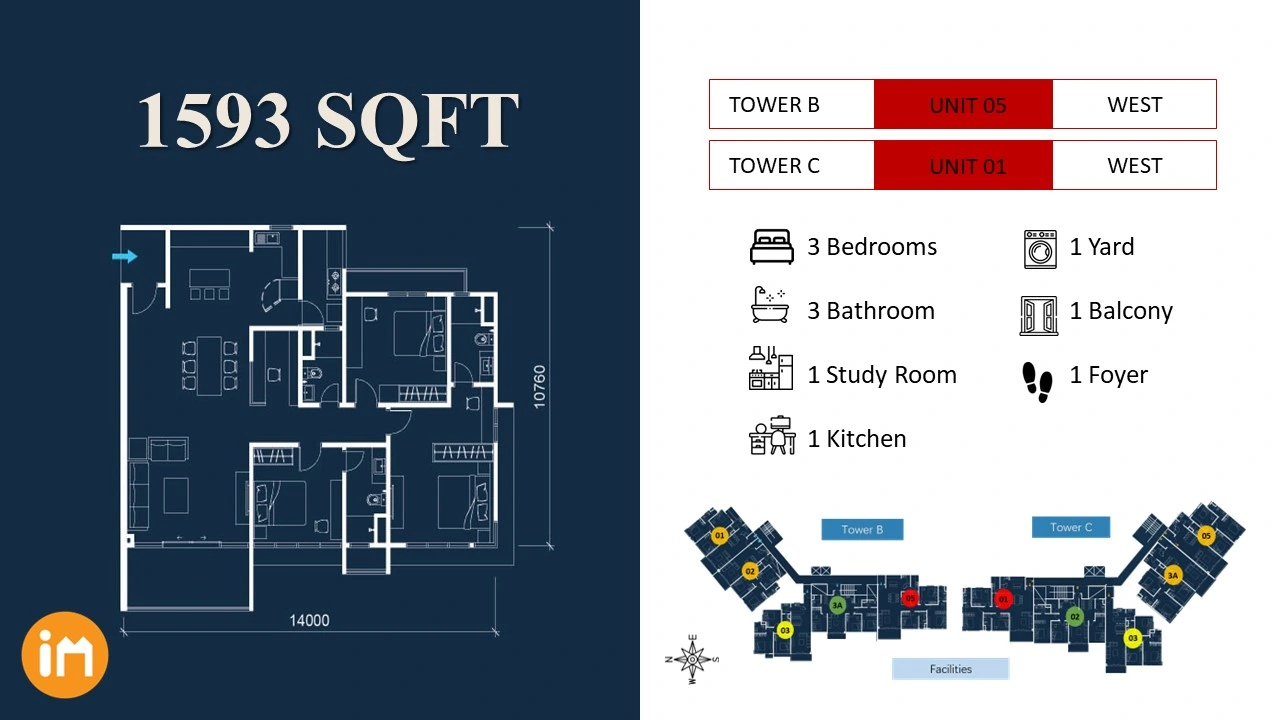 Marina Residence 1593 sqft - Towers B and C