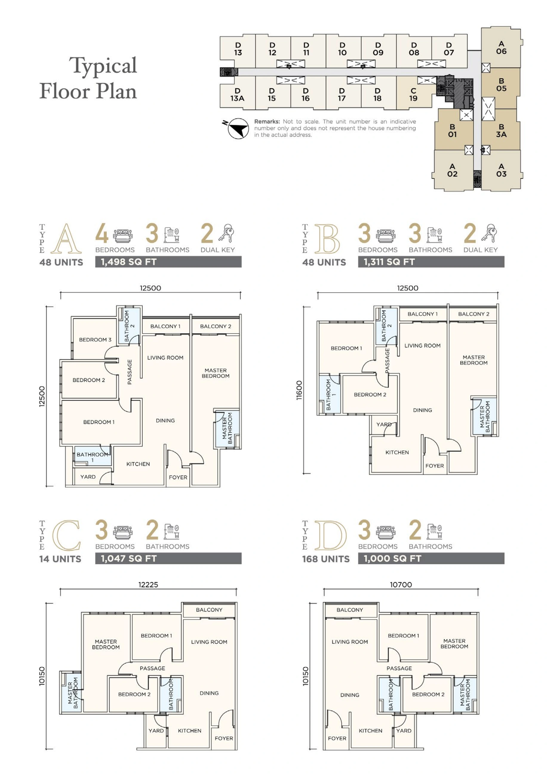 Mertajam Heights Typical floor plan and Types A, B, C and D