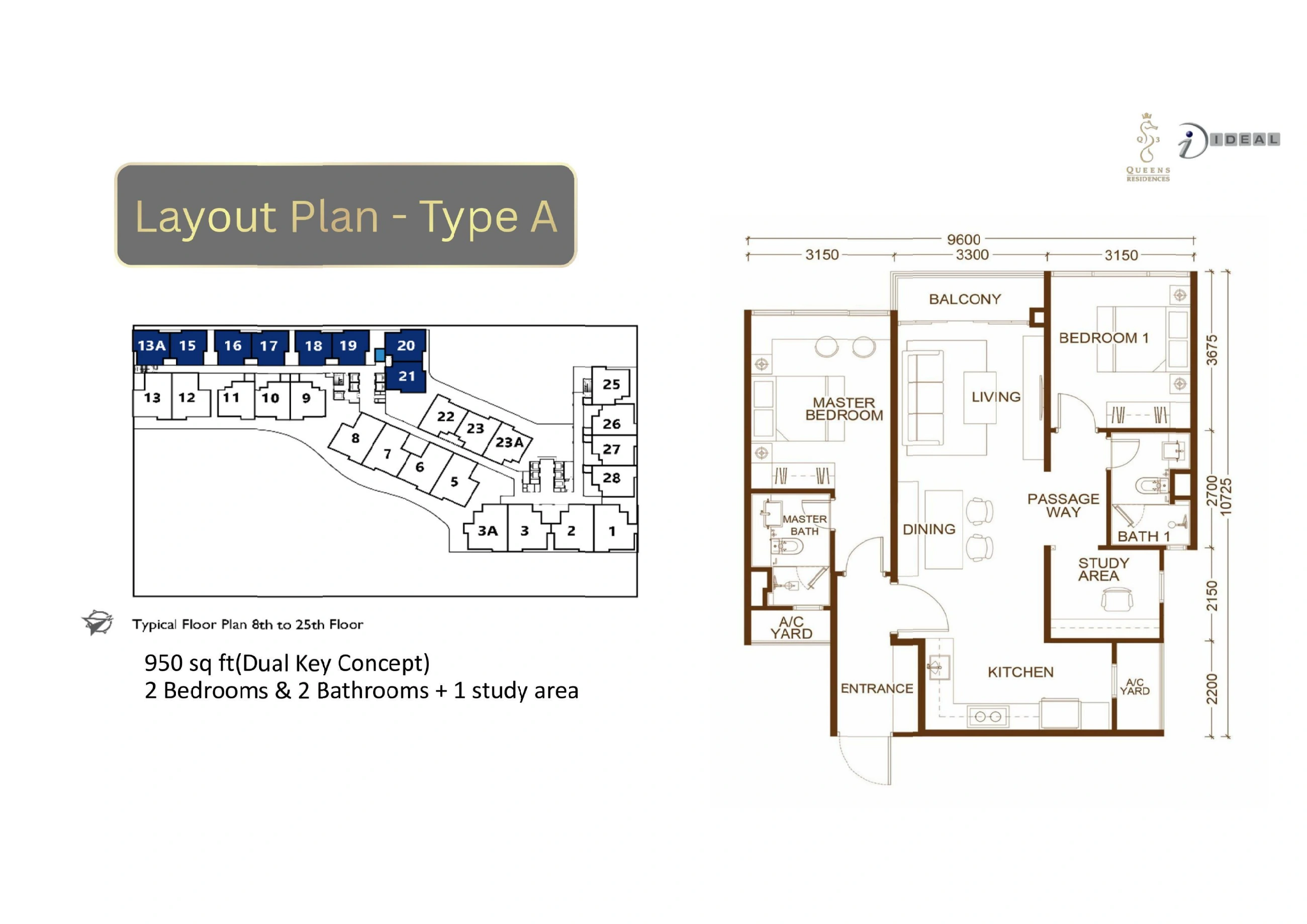 QUEENS RESIDENCES Q3 Type A - 950 sqft