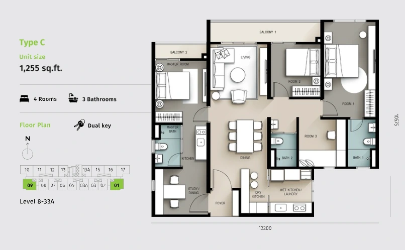 Savana @ Utropolis Type C - 1255 sqft - Dual key
