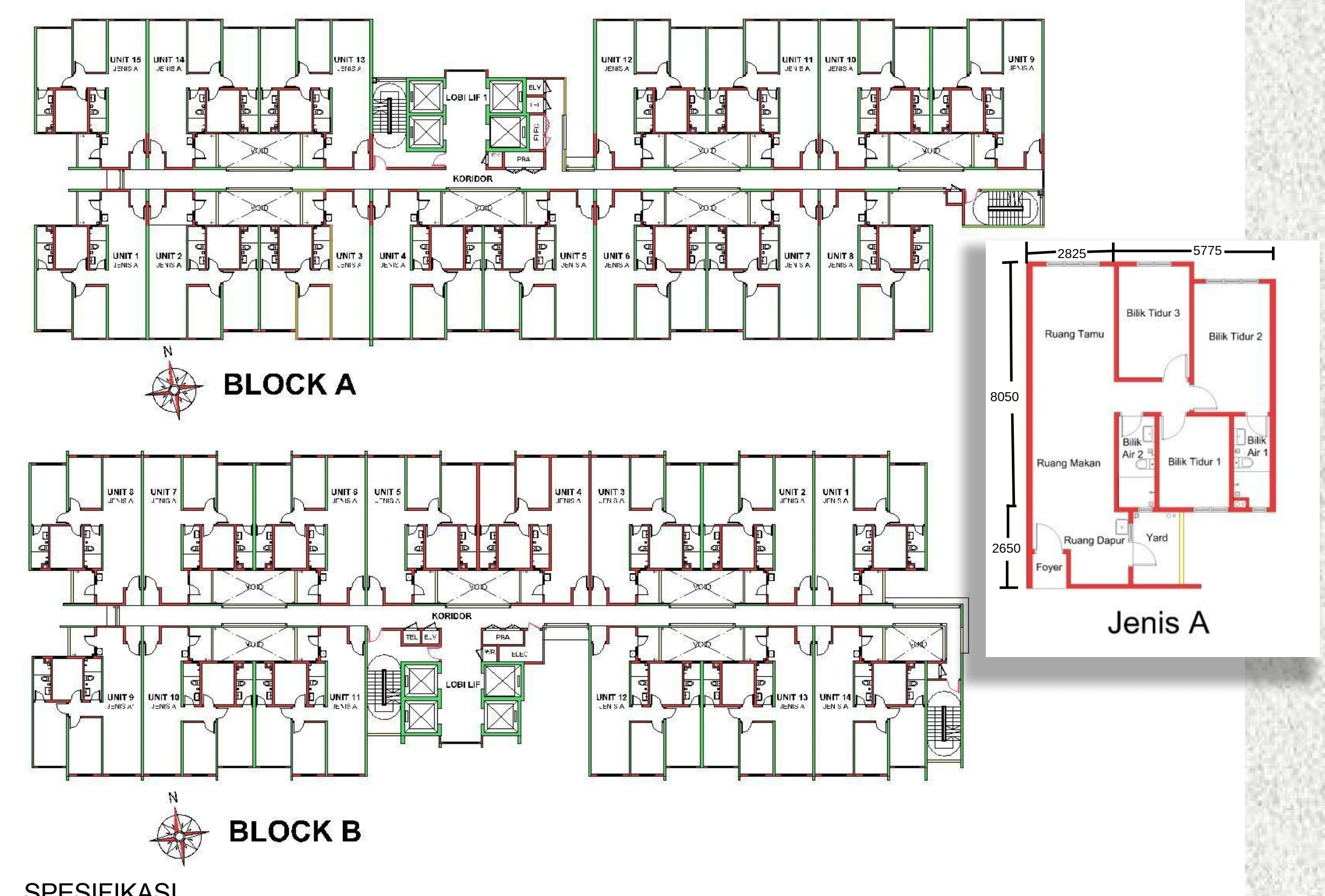 TWINSTAR@LINTANG SLIM Block A and B floor plans with Type A