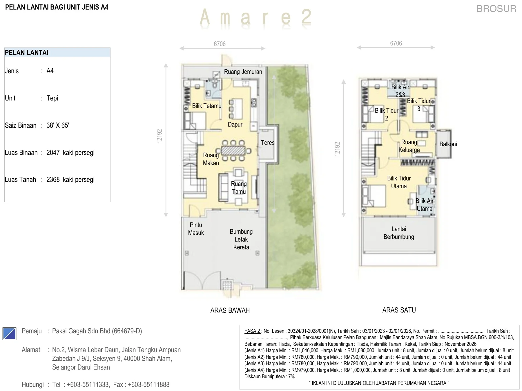 Amare 2 Jenis A4 / Jenis A1 / Jenis A2 / Jenis A3 floor plan page