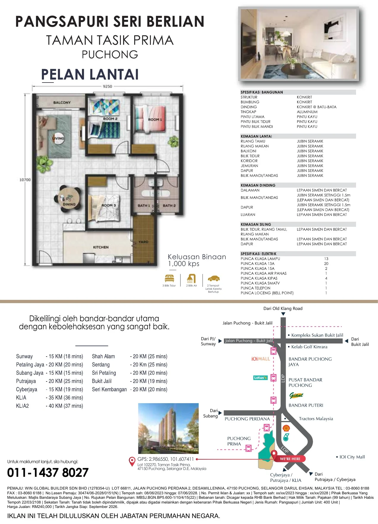 Pangsapuri Seri Berlian Type A 1,000 sq ft